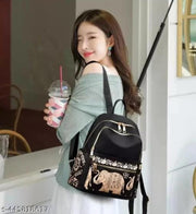 Elephant Lightweight Waterproof Rucksack Nylon Anti Theft Canvas Black Backpack Lovely Unique Gifts for Women and Girls,