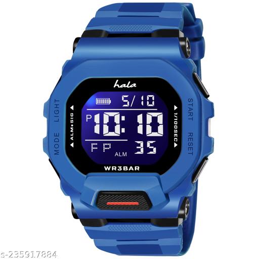 HALA HL-1035-Blue Shockproof Silicone Strap Hybrid Square Dial Sports Chronograph Multi Function Working Premium Quality LED Luminous Light For Mens & Boys Digital Watch - For Men