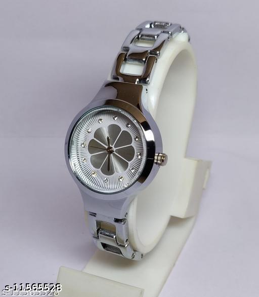 Gorgeous Flower Designer Silver Metal Analog Watches for women