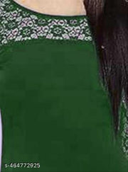 Casual American Crepe and Round Neck 3/4 Legnth Sleeve Dark Green Kurti (45"inches)