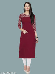Casual American Crepe And Rasal Net Round Neck And 3/4 Sleeves Stylish Kurti For Womans