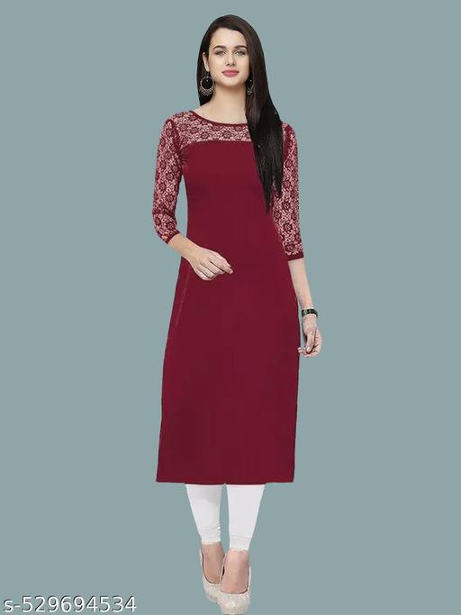 Casual American Crepe And Rasal Net Round Neck And 3/4 Sleeves Stylish Kurti For Womans