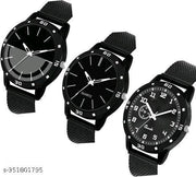 Pack Of 3 Black Designer Professional PU Analog Watch