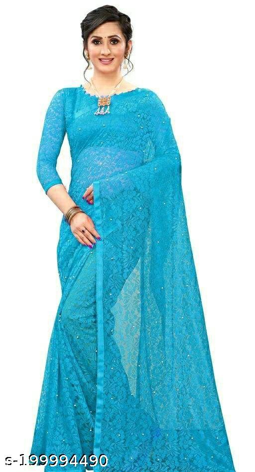 Brasso Net Cream Beads & Stone saree with blouse