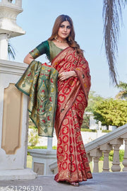 Red Cotton Silk Saree with Royal Green Zari Pallu