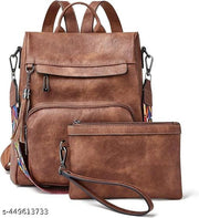 Fashion Backpack Set for Women Girls, Backpack Purse for Women Satchel Handbags Large Capacity Travel Vintage PU Leather Shoulder Bag