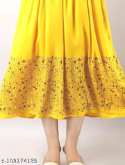 women's Rayon Printed Long Flared Anarkali Kurti