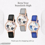 Best Quality Royal Embossed Designer Shine Round Dial with Slim Fit Attractive Leather Belt Analog Watches for women