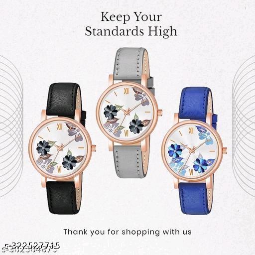 Best Quality Royal Embossed Designer Shine Round Dial with Slim Fit Attractive Leather Belt Analog Watches for women