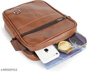 Men office bag | Small travel sling bag | Men’s Small Sling Bag | PU Leather Side Bag with Adjustable Strap | Casual Men Crossbody Bag | Stylish PU Leather Sling Bag for Everyday Use Tan