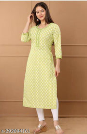 loman hand work riyonWomen trending embroidery work kurta( lemon-1) kurti