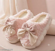 Women's Soft Fur Winter Slippers with Elegant  Bow | Warm Plush Indoor House Slides