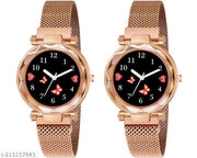 Analogue Studded Stylish Black Dial Magnet Watch for Girls and Women (Combo of 2)  Analogue Studded Stylish Black Dial Magnet Watch for Girls and Women (Combo of 2)