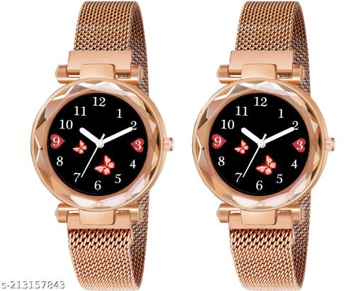 Analogue Studded Stylish Black Dial Magnet Watch for Girls and Women (Combo of 2)  Analogue Studded Stylish Black Dial Magnet Watch for Girls and Women (Combo of 2)