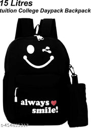 Casual Shoulder Cute Small Smile Printed Daytrip Women Backpack With Zip Pouch