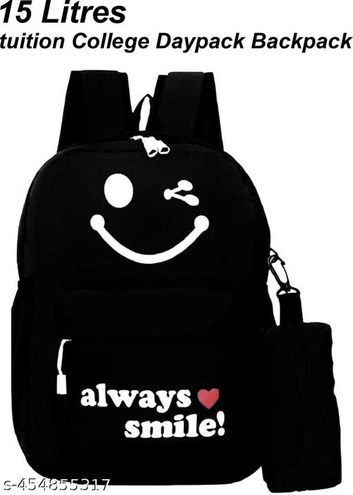 Casual Shoulder Cute Small Smile Printed Daytrip Women Backpack With Zip Pouch