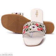 BAMBAM Women's Premium Floral Embroidered Toe Ring Flats for Women | Designer Open Toe Slip-On Casual & Party Wear Footwear
