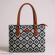 Black Color Large Canvas Kalamkari Tote Bag With Two Zipper Inner Pockets for Shopping, Office & Daily Use