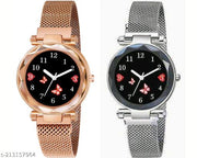 Luxury Studded Color New Mesh Magnet Buckle Starry sky Quartz Sparkling Magnetic Strap Magnet watch Red Girls and Women.