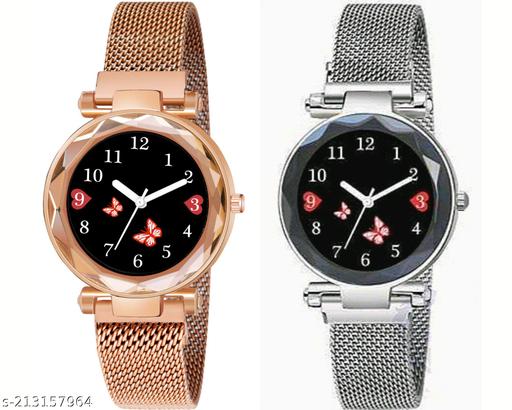 Luxury Studded Color New Mesh Magnet Buckle Starry sky Quartz Sparkling Magnetic Strap Magnet watch Red Girls and Women.