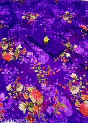 Premium Quality Lavender Jambli Color Georgette Printed Saree With Blouse