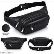 Black PU Leather Sling Waist Bag for Men & Women