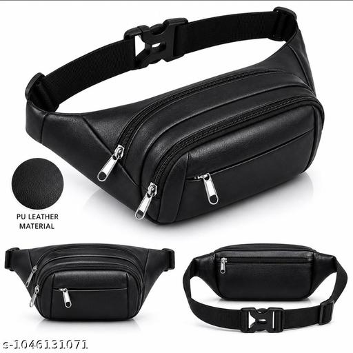 Black PU Leather Sling Waist Bag for Men & Women