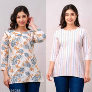 Women’s Short Printed Kurti Pack of 2 Cotton Casual Combo for Women
