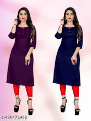 Polyster/Crepe fabric-Casual Crepe Fabric Kurti For Wowen Multicoloured Crepe Kurtas For Women | Trending Summer Casual Ethinic Crepe Fabric Kurti | Casual Regular Fit Crepe Low Price Plain Kurti for Women's