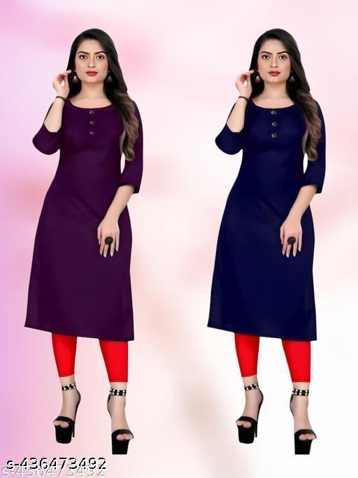 Polyster/Crepe fabric-Casual Crepe Fabric Kurti For Wowen Multicoloured Crepe Kurtas For Women | Trending Summer Casual Ethinic Crepe Fabric Kurti | Casual Regular Fit Crepe Low Price Plain Kurti for Women's