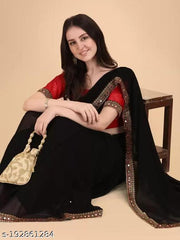 NEW GEORGETTE MIRROR LACE SAREE