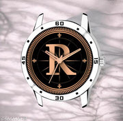 Sky Mart Analog Round Black Dial ALPHABET R Design Stylish Beige Leather Strap Classic Design Fancy Wrist Watch for Men and Boys, Pack of 1 - ALPHA-R-AVO-SIL-TAN-CRL -7