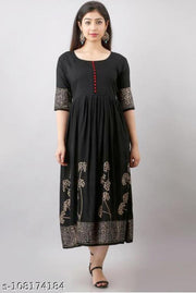 women's Rayon Printed Long Flared Anarkali Kurti