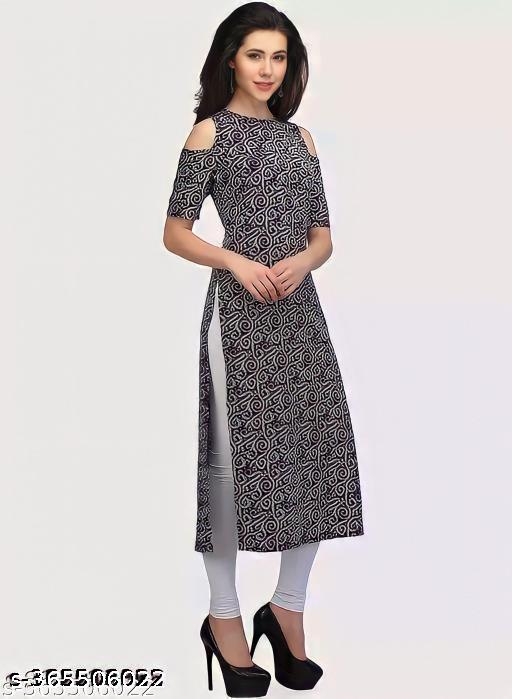 Polyster/Crepe fabric-Women kurti Printed Straight?Kurti