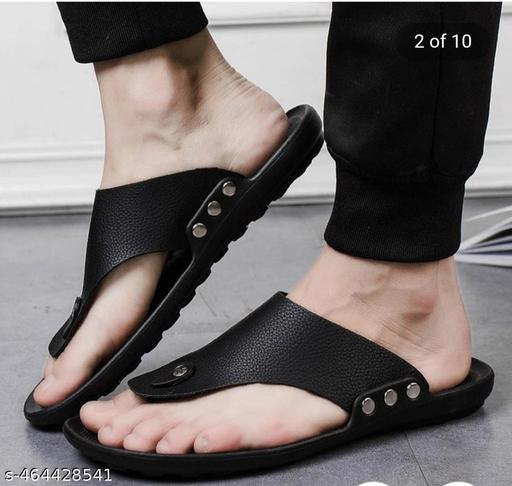 Men's Synthetic Leather Non-Slip Flip-Flops – Casual Fashion Summer Beach Thong Sandals with Metal Stud Accents