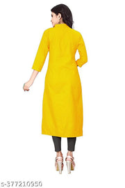 Yova Style Front Slit Cotton Straight Casual Wear Kurti Kurta For Women Regular Use With Mandarin Chinese Collar Show Button Latest Design Girls Formal Dress