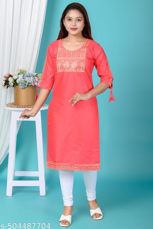 Refined Coral colour Kurti for women