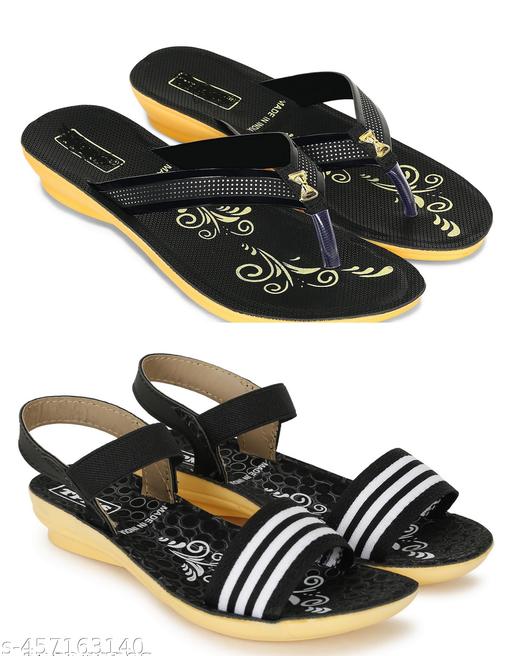 HIYAGA Fancy PU Slippers Flip-Flops for woman Pack OF 2
