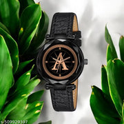 Atix ALPHABET "A" New Arrival Stylish Analog Wrist Watch for Women and Girls - Classic Round Black Dial with Trendy Black Leather Strap| Pack of 1 | ALPHA-A-GEN-BK-BLK-CUTL