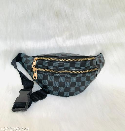 Waist Bag for Men Stylish Check Design Waterproof Leather Waist Pouch mans