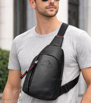 MOUNTER Vegan Leather Water Resistant Chest Bag for Men & Women | Chest Sling & Running Bag | Lightweight Crossbody Travel Fanny Pack for Gym, Jogging, Cycling & Daily Use