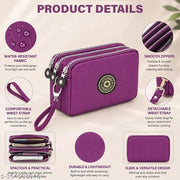 SYGA Women's Three-Zip Coin Purse Cosmetic Bag Mobile Phone Bag Hand Portable Bag Medium Bag Small Square Bag