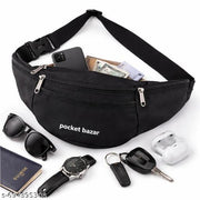 Pocket Bazar Waist Bag for Men & Women | 5 Zipper Multi-Pocket Travel Waist Pouch | Water Resistant Belt Bag for Daily Use