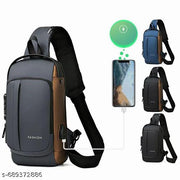 USB SLING WAIST BAG LATEST SOLID ZIPPER QUALITY 4 COMPARTMENT ZIPPER BAG