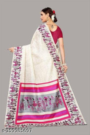 Women's Art Silk Kamamkari Printed Saree with Blouse Piece  