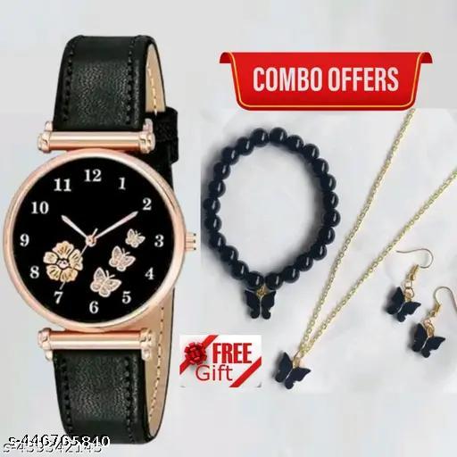 Flower Designer Leather Women's and Girl's Watch Analog Watches And Free Gift