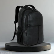 Size: M (15-30L) Zerus Trendy Boys School Bag Black PU Leather Bagpack For Women 15.6" Laptop Backpacks For Men Office College & Travel