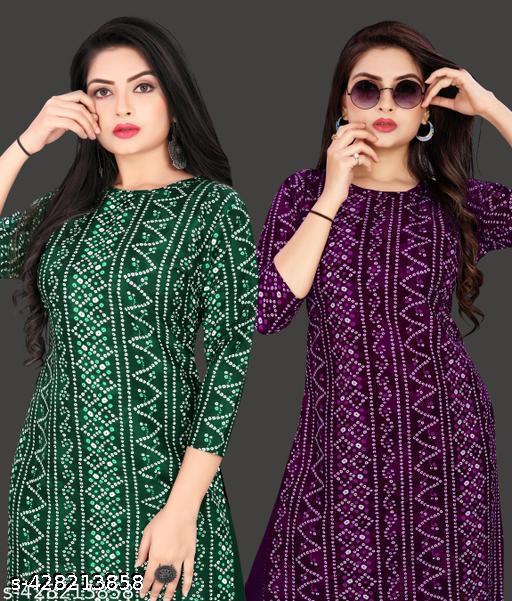Women Printed Crepe Kurti (Combo Of 2
