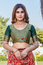 Red Cotton Silk Saree with Royal Green Zari Pallu