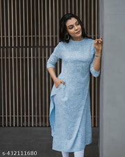Stylish Trendy Aqua Blue Printed Beautiful Ethinic Kurti For Girls And Womens|College kurtis For girl||Womens Daily wear Kurti||Elegant Print Kurti|